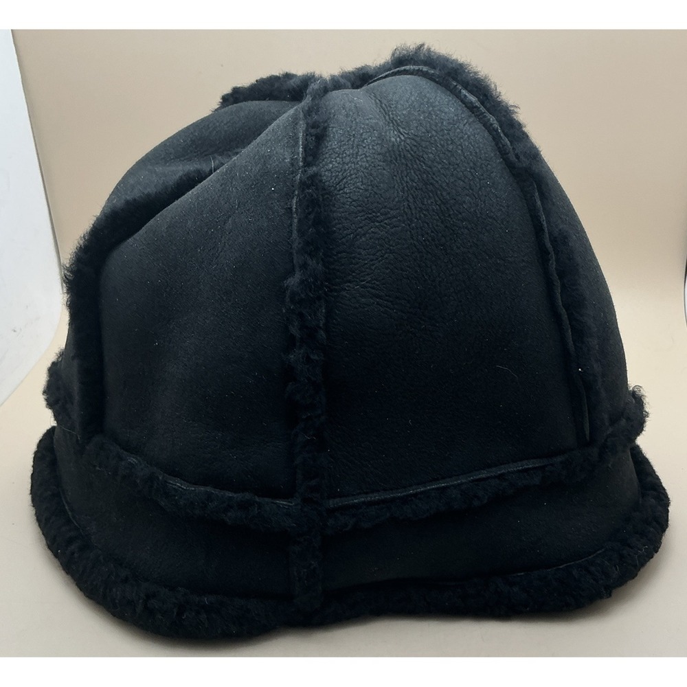 UGG Australia Black Real Dyed Shearling Sheepskin Leather Bucket Hat WPL 9522 OS - Picture 2 of 6